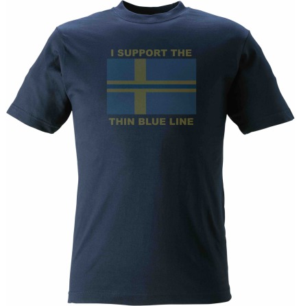 T-shirt I SUPPORT THE THIN BLUE LINE + flagga med blå linje